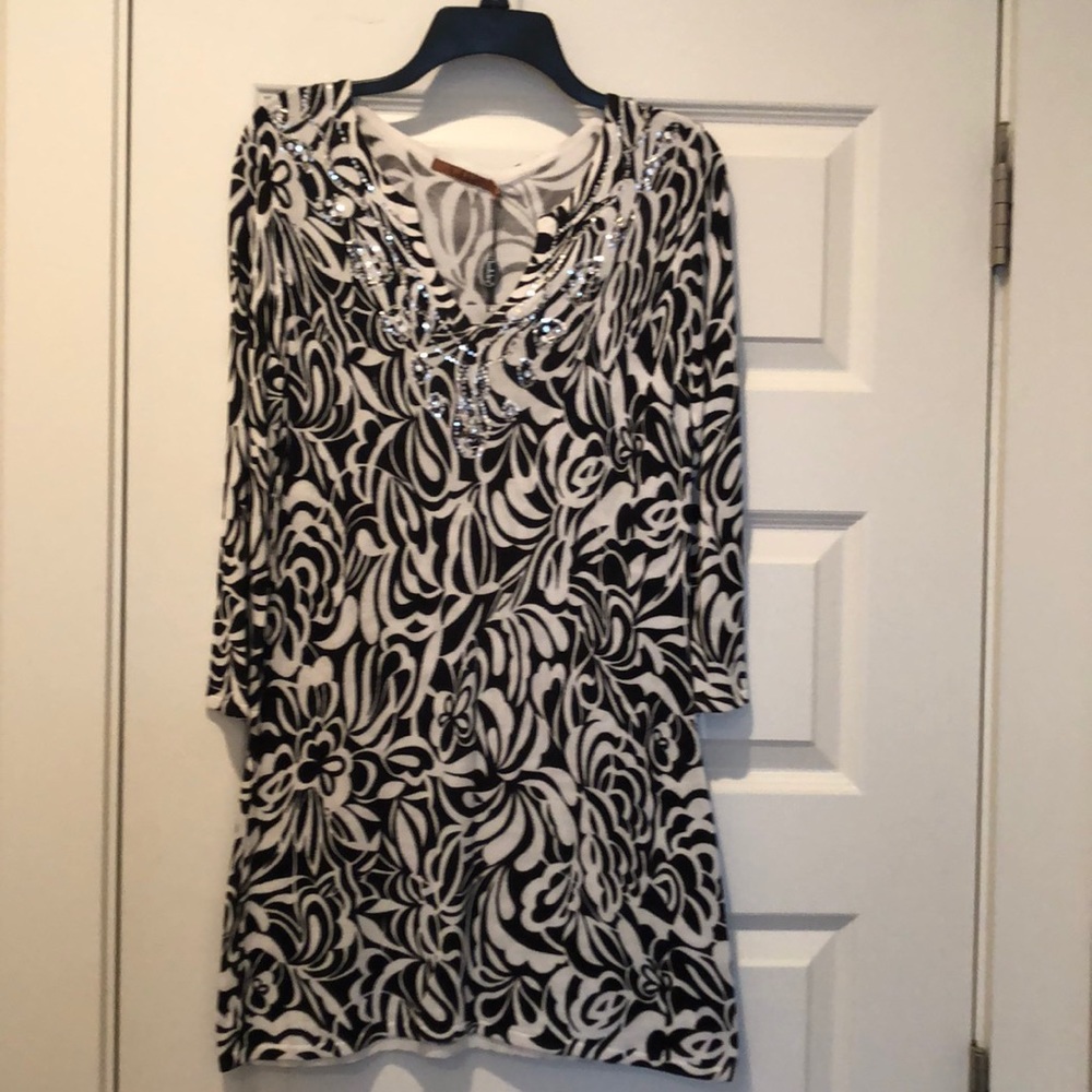 Black and White Knit Dress with Beading NWT